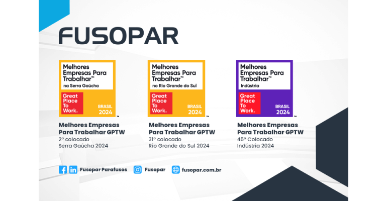 A Fusopar está entre as TOP 50 Melhores Indústrias do Brasil para Trabalhar